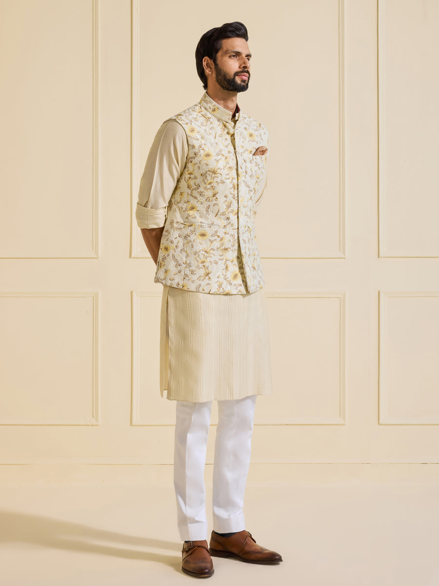 Ivory Floral Foliage Waistcoat
