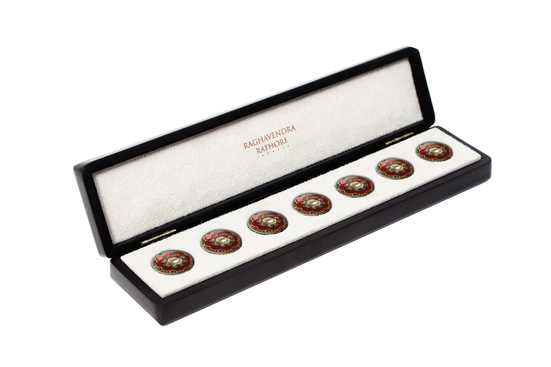 SCARLET BLOOM ENAMELED BUTTONS SET