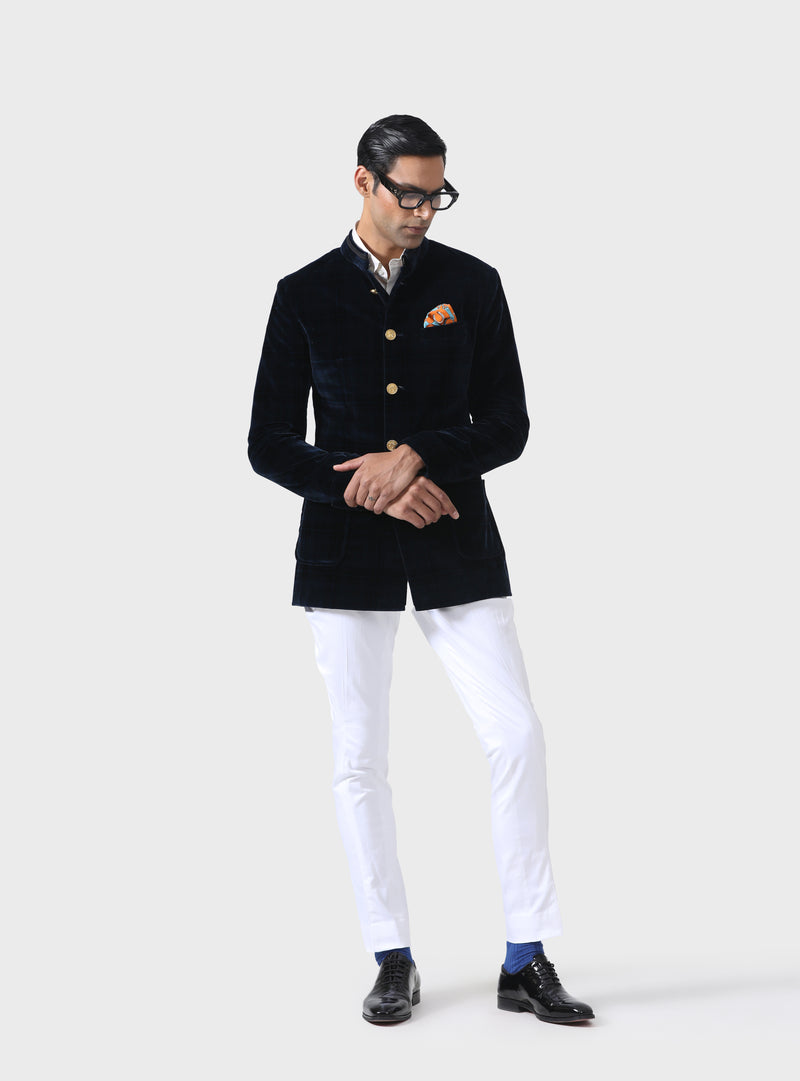 REGAL ELEGANCE THE CLASSIC SELF-CHECKS VELVET BANDHGALA