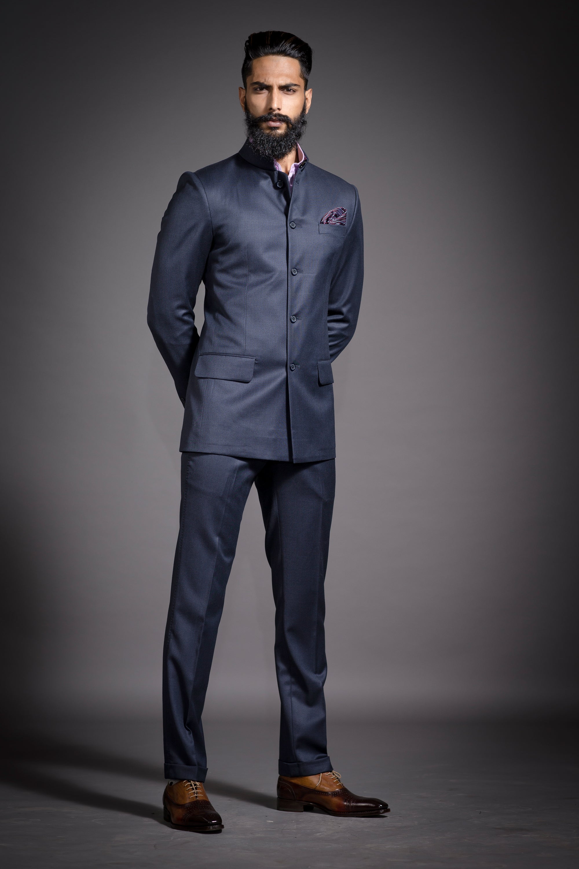 Buy Grey Regular Fit Ethnic Bandhgala Suit | Raghavendra Rathore Jodhpur