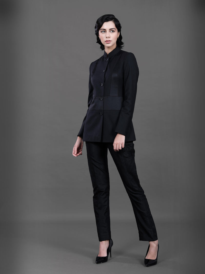BLACK PANELLED BANDHGALA JACKET