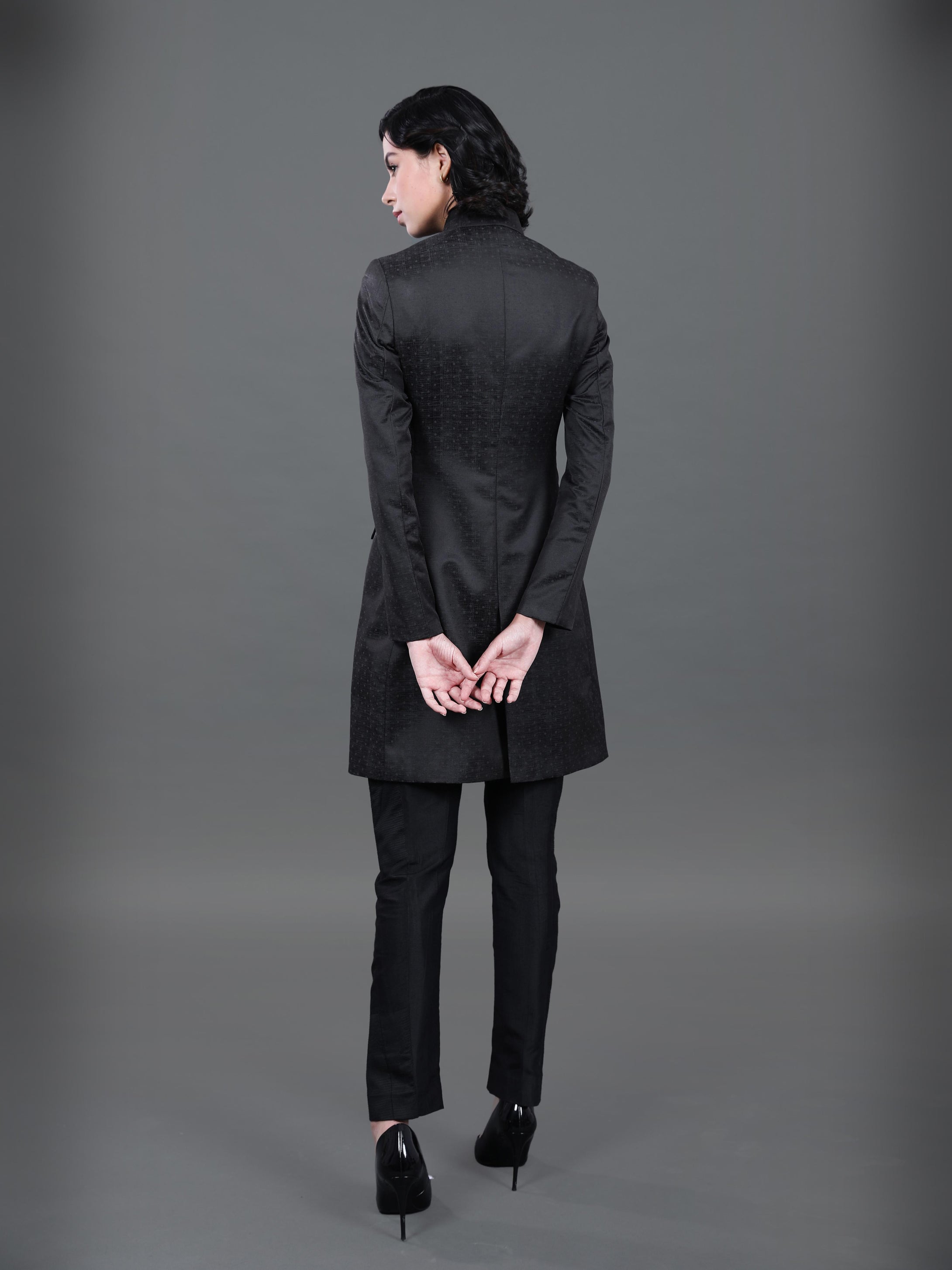 JACQUARD LONG BANDHGALA JACKET - Main Image