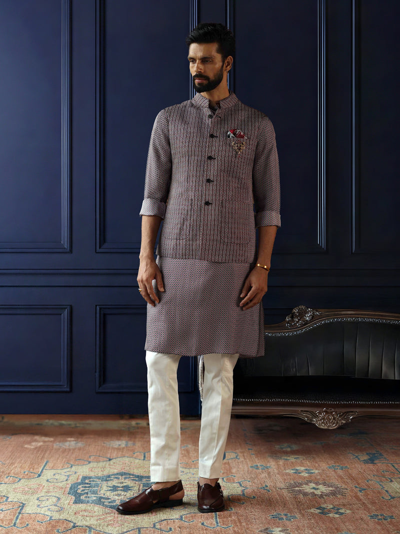 GREY GRID TEXTURED WAISTCOAT