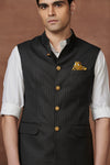 BLACK AND GOLD THREAD DETAILED WAISTCOAT