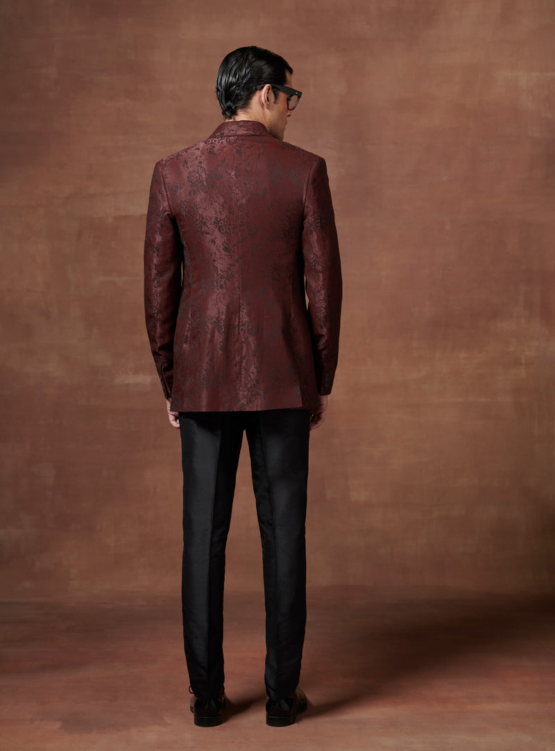 TIMELESS MAROON TEXTURED TUXEDO JACKET