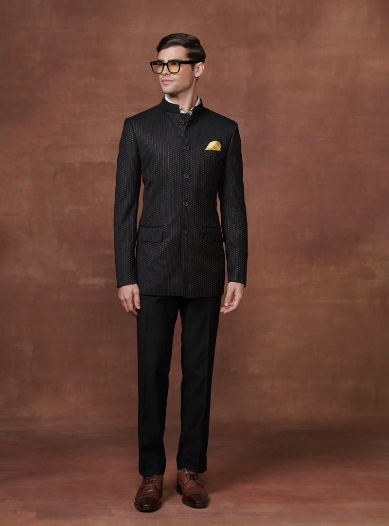 GILDED GRANDEUR BLACK AND GOLD BANDHGALA JACKET