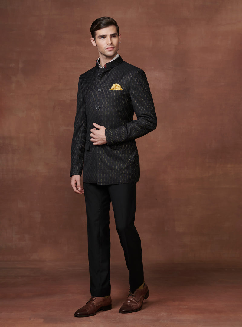 GILDED GRANDEUR BLACK AND GOLD BANDHGALA JACKET