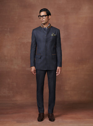 Buy Park Avenue Men Navy Blue Slim Fit Bandhgala Formal Suit - Suits for  Men 4386306 | Myntra