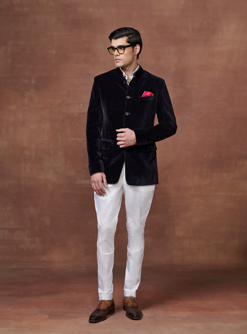 OPULENT ELEGANCE BESPOKE BLACK VELVET BANDHGALA JACKET