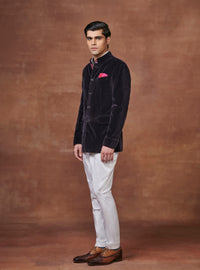 OPULENT ELEGANCE BESPOKE BLACK VELVET BANDHGALA JACKET