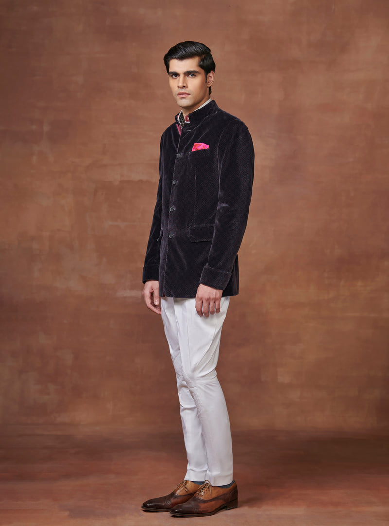 OPULENT ELEGANCE BESPOKE BLACK VELVET BANDHGALA JACKET