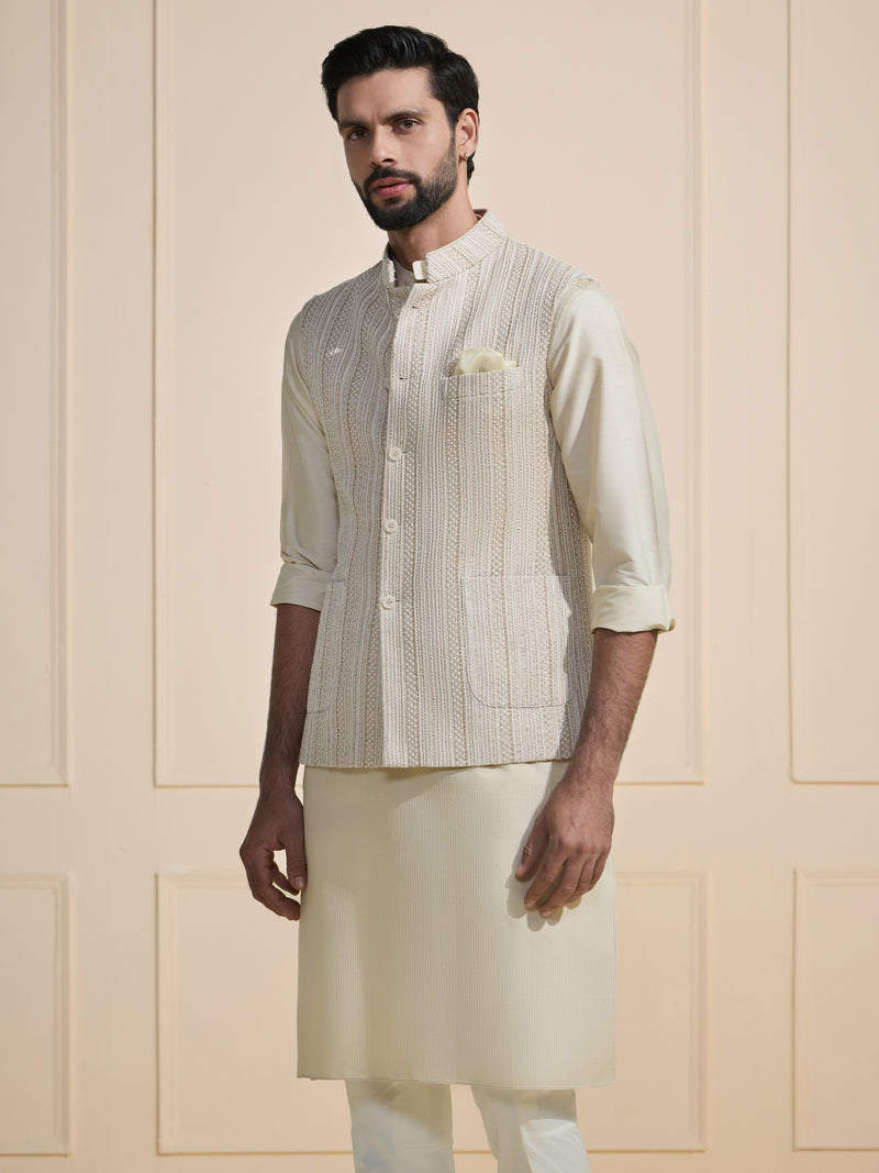 IVORY STRIDE: THE TEXTURED WHITE WAISTCOAT