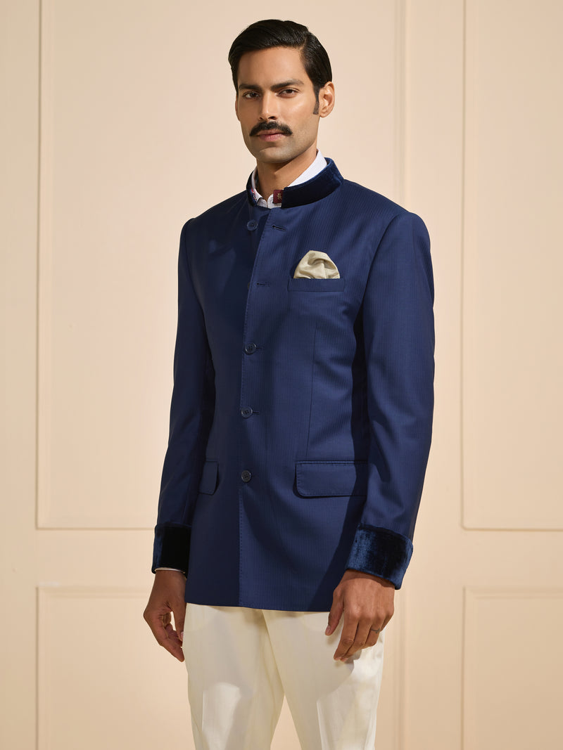 THE NAVY LUXE ELITE BANDHGALA WITH CONTRASTING DETAILS