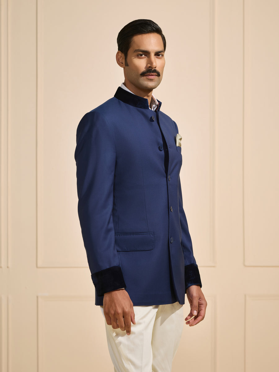 THE NAVY LUXE ELITE BANDHGALA WITH CONTRASTING DETAILS