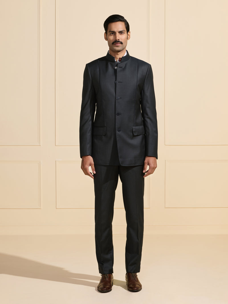 THE SOVEREIGN BLACK BANDHGALA WITH FLAP POCKETS