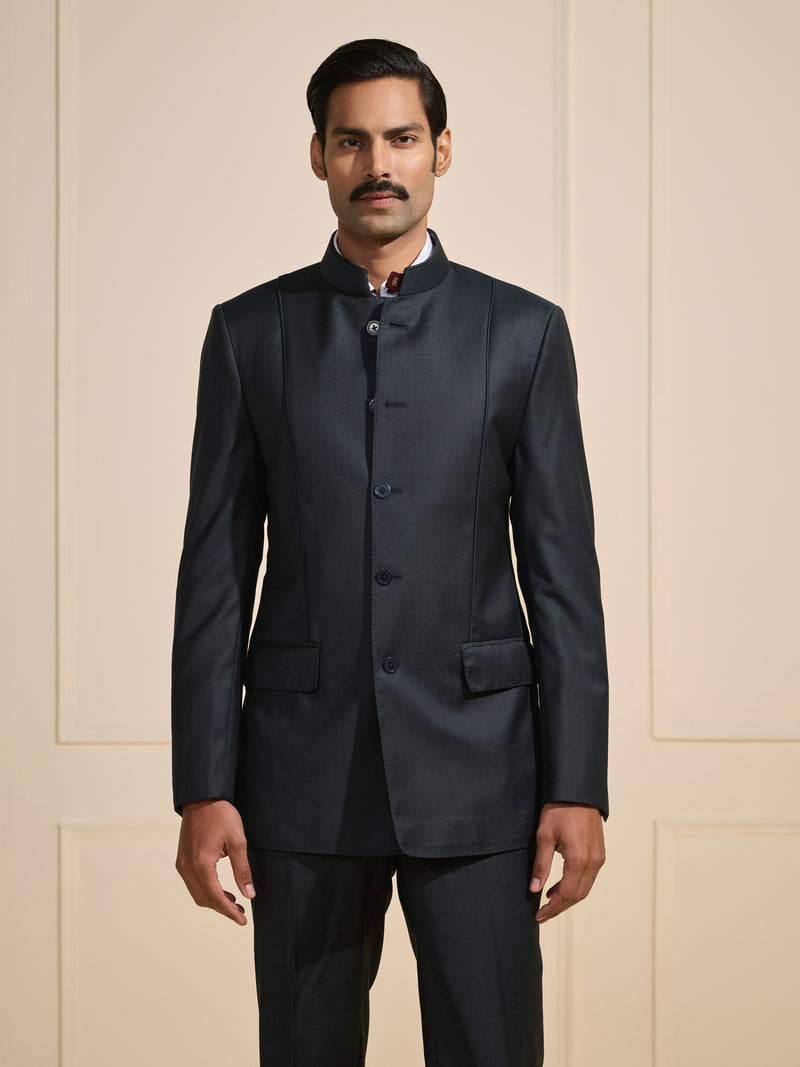 THE SOVEREIGN BLACK BANDHGALA WITH FLAP POCKETS