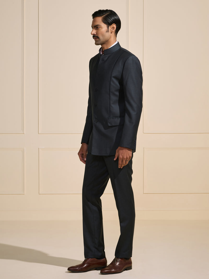 THE SOVEREIGN BLACK BANDHGALA WITH FLAP POCKETS
