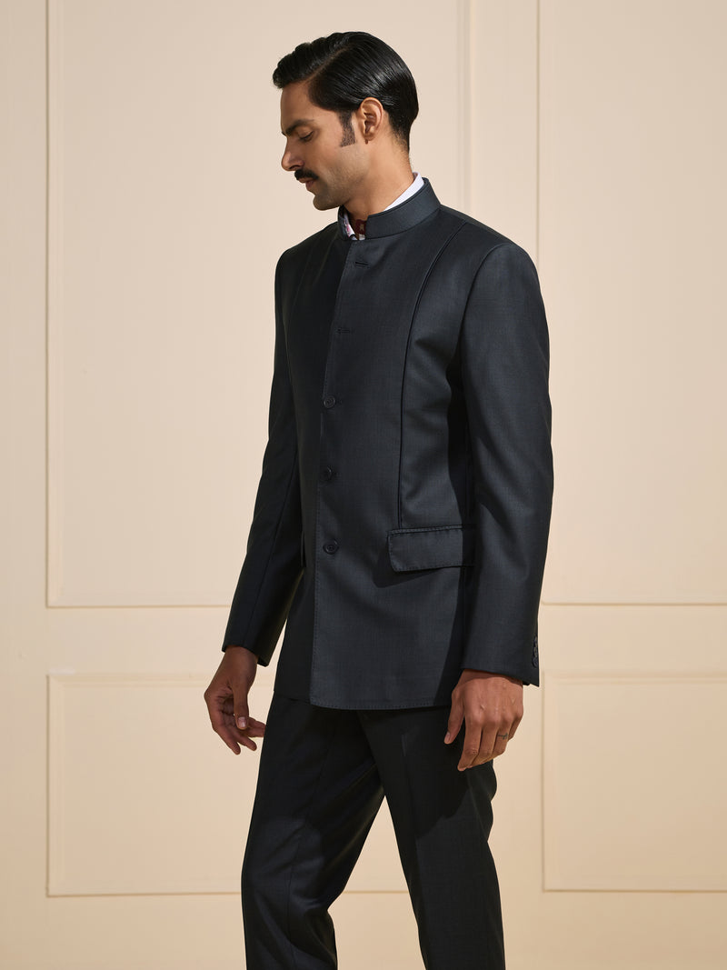 THE SOVEREIGN BLACK BANDHGALA WITH FLAP POCKETS