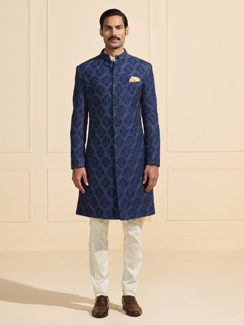 THE AZURE REGALIA BESPOKE PATTERNED ACHKAN