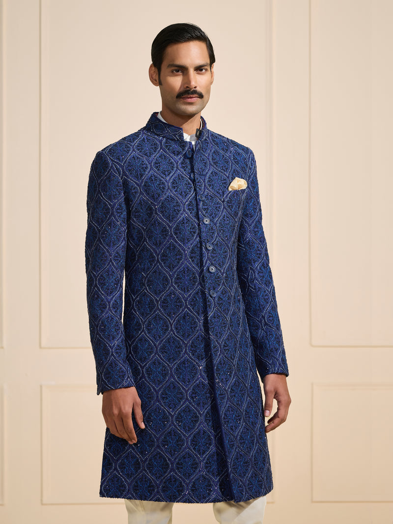 THE AZURE REGALIA BESPOKE PATTERNED ACHKAN