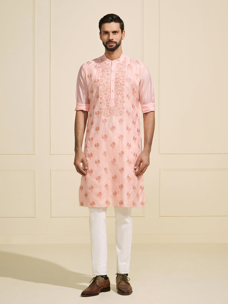 ROSY GLIMMERING GOLD ACCENTED OPULENT KURTA