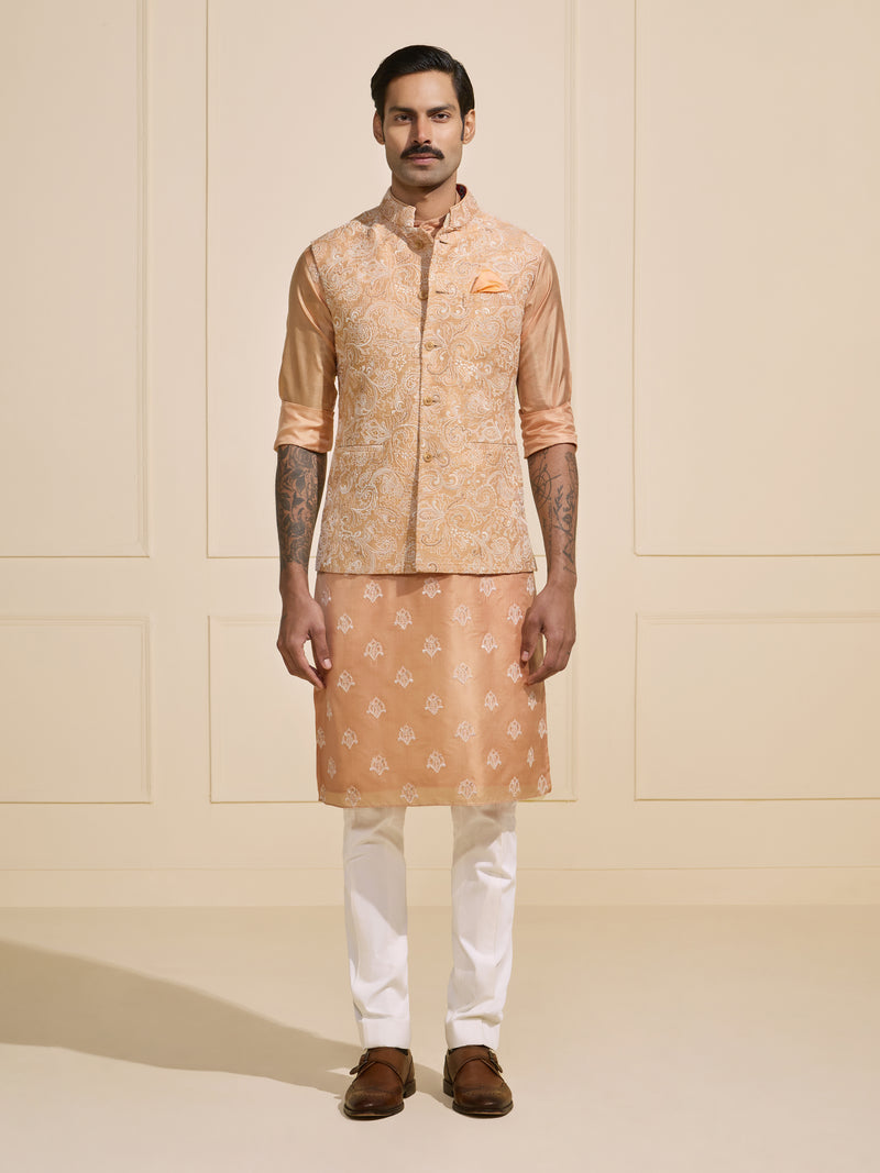 THE GOSSAMER PEACH: EMBROIDERED ETHNIC WAISTCOAT