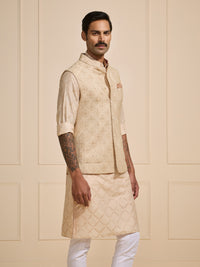THE BEIGE PATTERNED SOPHISTICATION: WOVEN WAISTCOAT