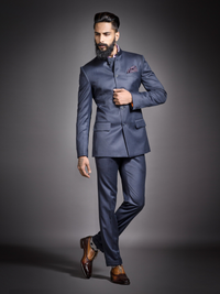 GREY WOOL BANDHGALA SUIT
