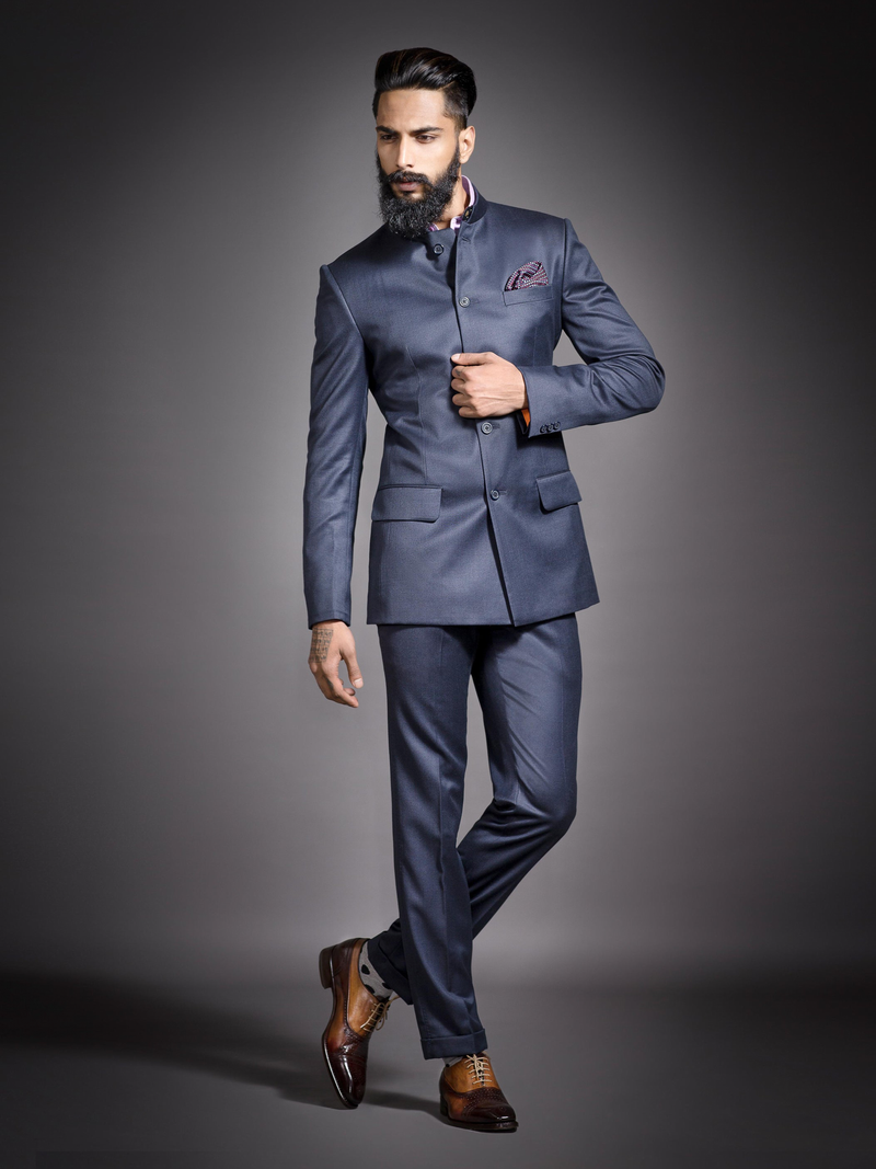 GREY WOOL BANDHGALA SUIT