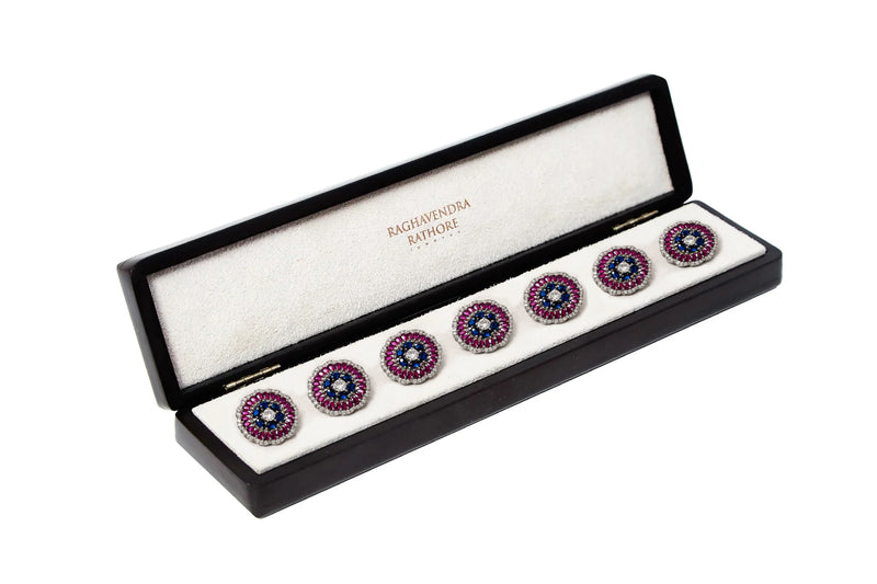 RUBY & SAPPHIRE FLORAL JEWEL BUTTON