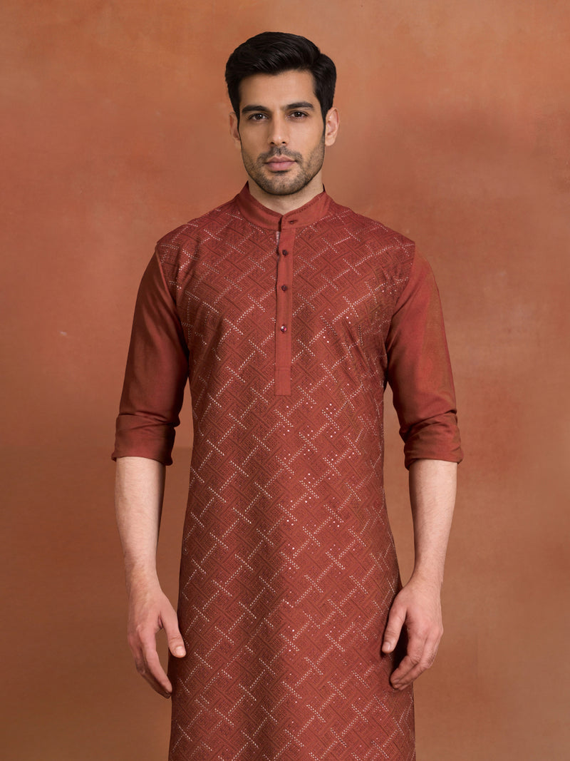 TERRACOTTA LATTICE KURTA