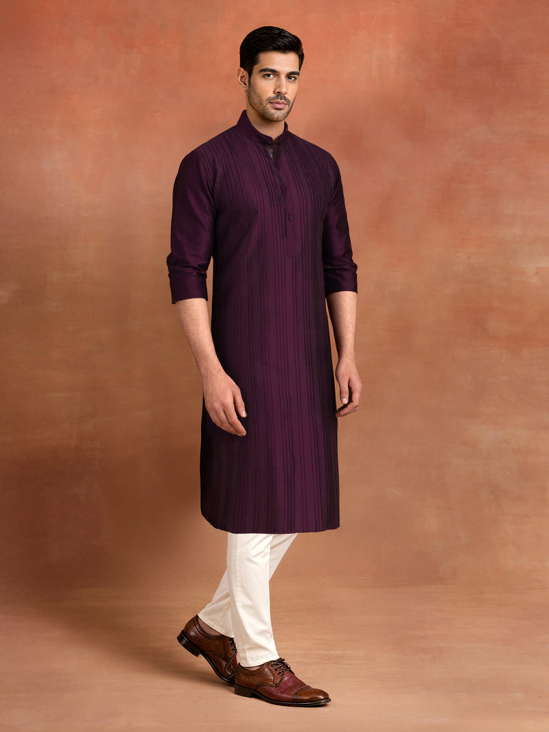 MAGENTA PINTUCK SILK KURTA