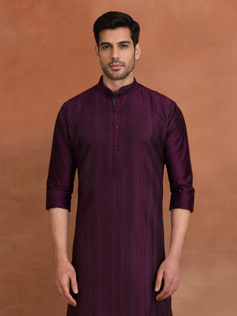 MAGENTA PINTUCK SILK KURTA