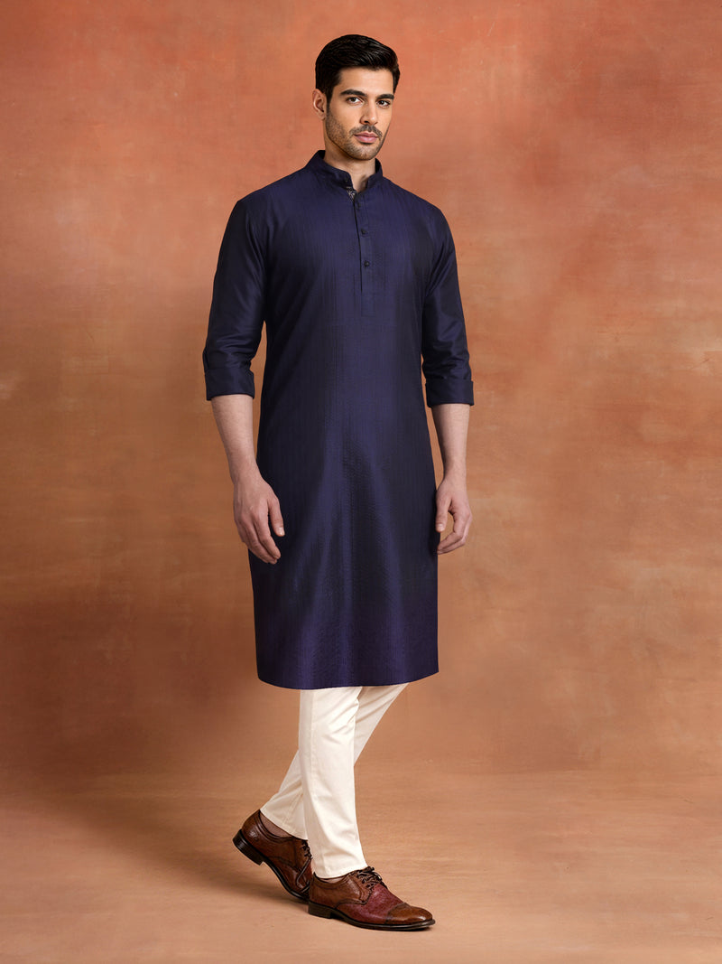 NAVY SILK CLASSIC KURTA