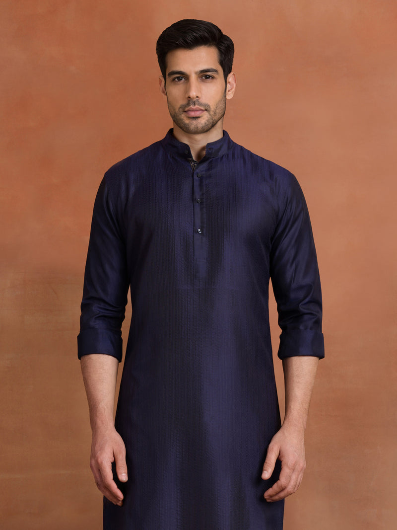 NAVY SILK CLASSIC KURTA