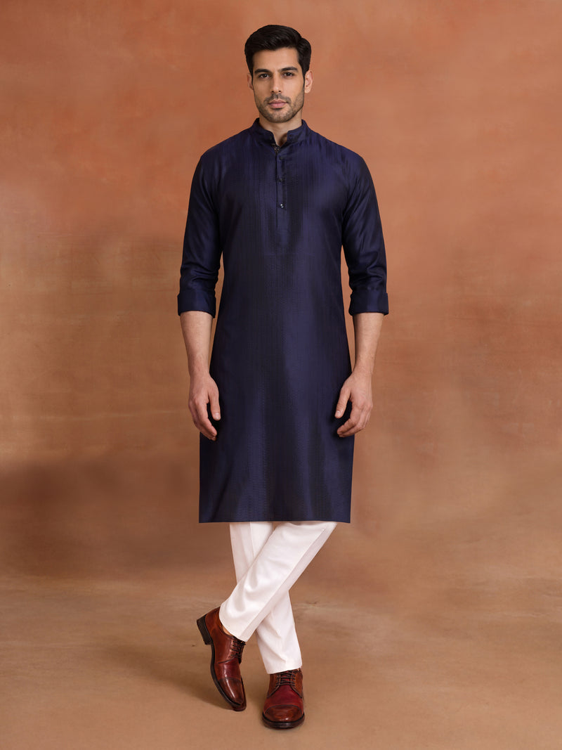 NAVY SILK CLASSIC KURTA