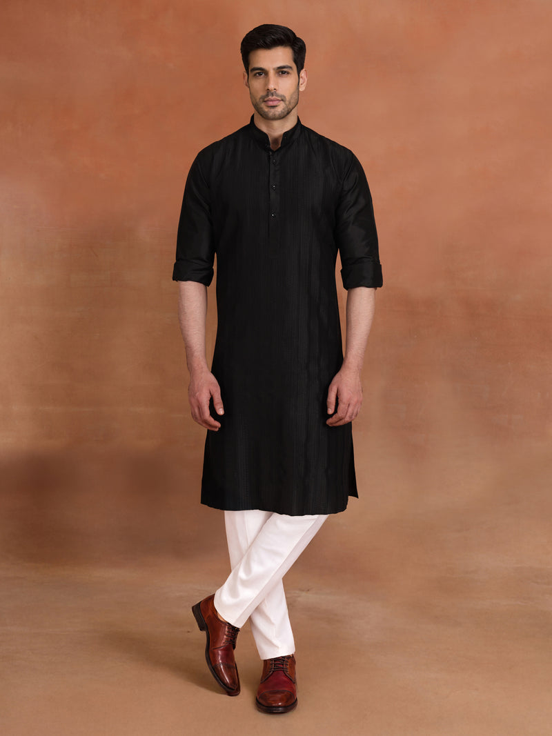BLACK PINTUCK COTTON KURTA