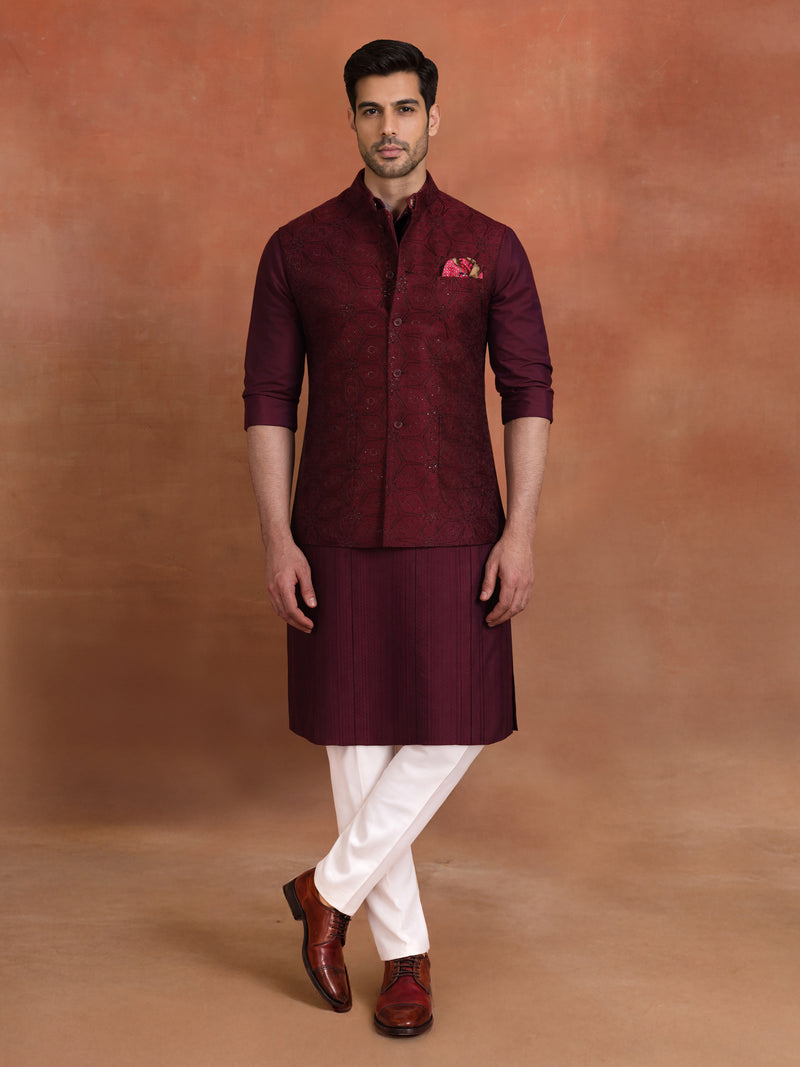 MERLOT EMBROIDERED WAISTCOAT