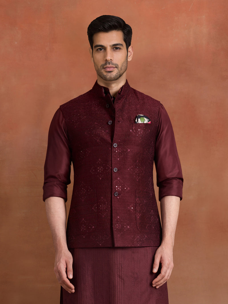 MERLOT EMBROIDERED WAISTCOAT