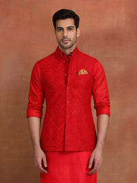 SCARLET SEQUIN EMBROIDERED WAISTCOAT