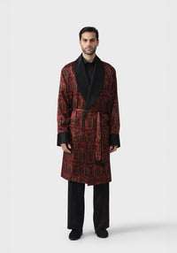 HERITAGE PRINT SILK ROBE WITH CONTRAST LAPEL