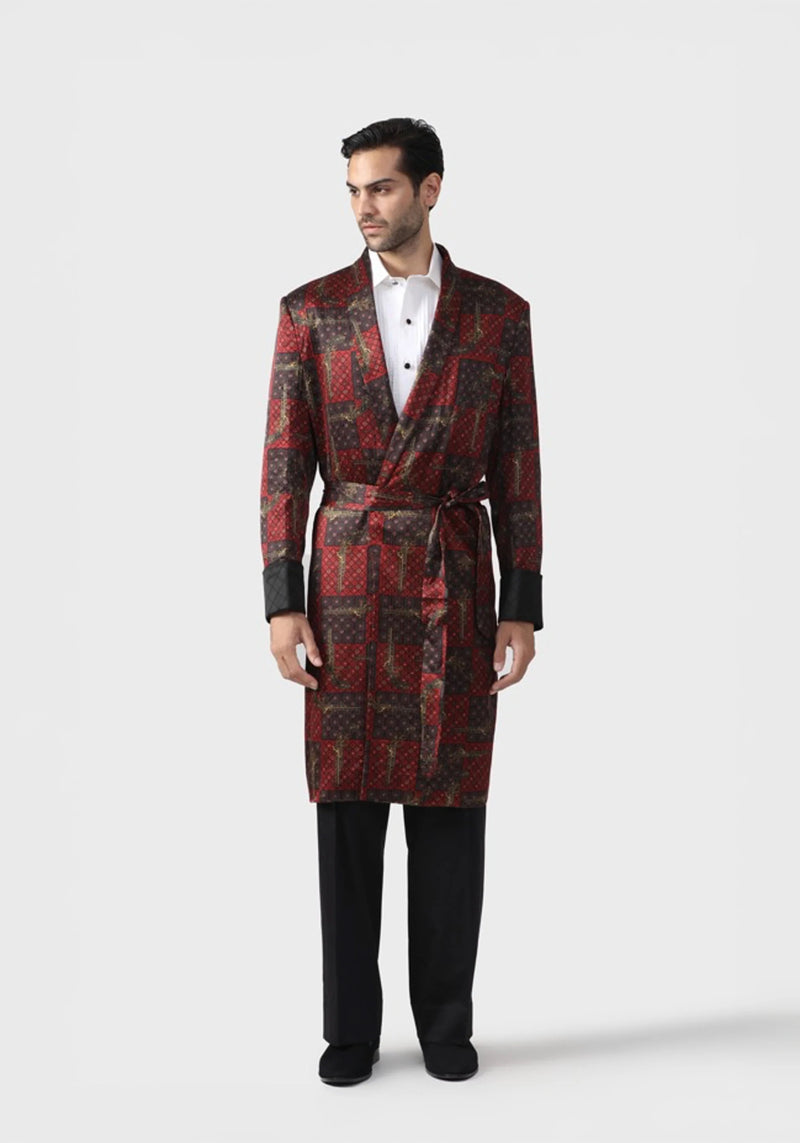 GUN PRINT QUILTED SILK ROBE