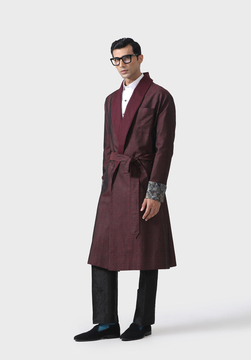 WINE MAROON SILK ROBE