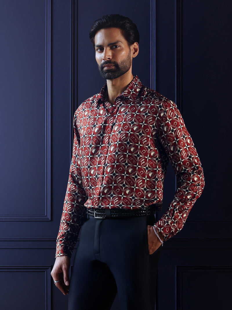 MAROON HERITAGE PRINT SHIRT