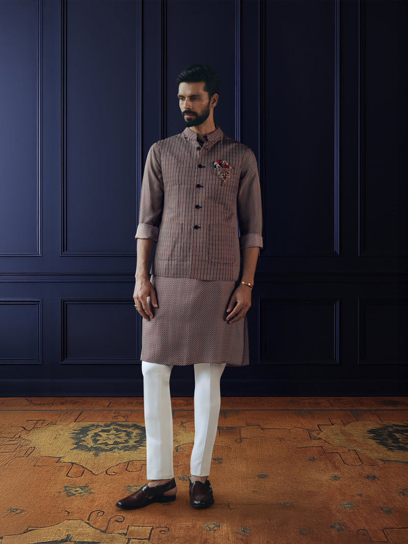 GREY GRID TEXTURED WAISTCOAT