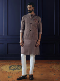 GREY GRID TEXTURED WAISTCOAT