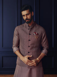 GREY GRID TEXTURED WAISTCOAT