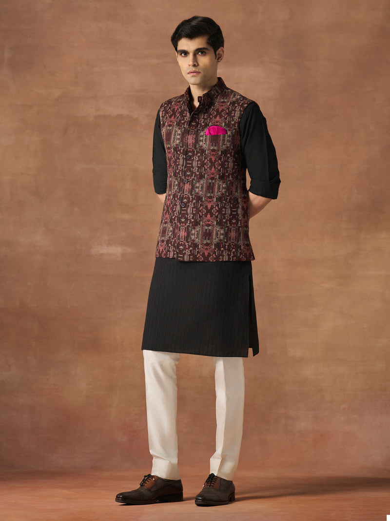 MAROON GRID WAISTCOAT
