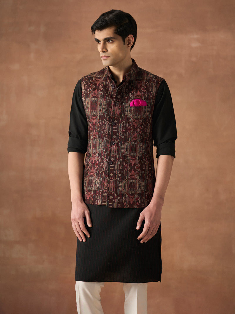 MAROON GRID WAISTCOAT