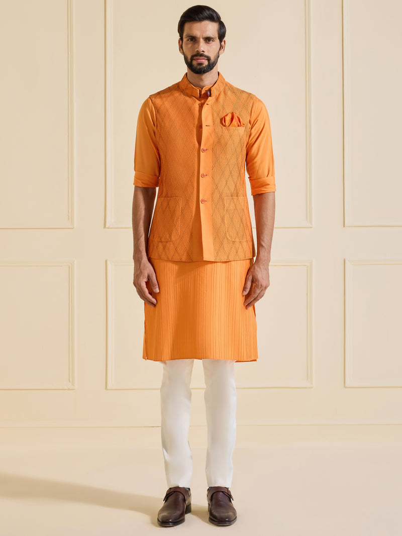 TANGERINE GRANDEUR: THE TEXTURED REGAL WAISTCOAT